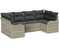Sodo Sofų Rinkinys 6 pcs Šviesiai pilka Poli ratanas
