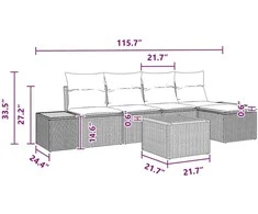 Lauko baldų komplektas Sodo Sofų Rinkinys su pagalve 6 pcs Juoda Poli ratanas