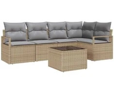 Lauko baldų komplektas Sofos komplektas 6 pcs Smėlio poliratanas