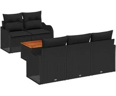 Lauko baldų komplektas Sodo Sofų Rinkinys su pagalve 6 pcs Juoda poliratanas