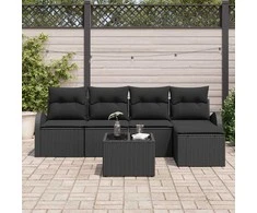 Lauko baldų komplektas Sofos komplektas su pagalve su saugykla 6 pcs Juoda poliratanas