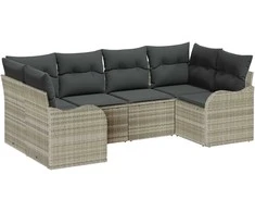 Sodo Sofų Rinkinys 6 pcs Šviesiai pilka Poli ratanas