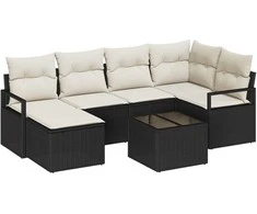 Lauko baldų komplektas Sofos komplektas 7 pcs Juoda poliratanas