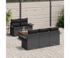 Lauko baldų komplektas Sodo Sofų Rinkinys su pagalve 6 pcs Juoda poliratanas