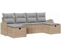 Lauko baldų komplektas Sodo Sofų Rinkinys su pagalve 6 pcs Smėlio poliratanas