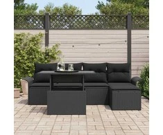Lauko baldų komplektas Sodo Sofų Rinkinys su pagalve 6 pcs Juoda poliratanas