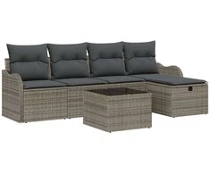 Lauko baldų komplektas Sodo Sofų Rinkinys su pagalve 6 pcs Pilka Poli ratanas