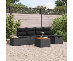 Sodo Sofų Rinkinys su pagalve 6 pcs Juoda Poli ratanas