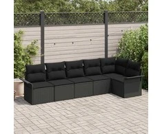Lauko baldų komplektas Sodo Sofų Rinkinys su pagalve 6 pcs Juoda poliratanas