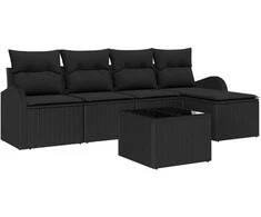 Lauko baldų komplektas Sofos komplektas su pagalve su saugykla 6 pcs Juoda poliratanas