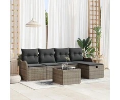 Lauko baldų komplektas Sodo Sofų Rinkinys su pagalve 6 pcs Pilka Poli ratanas
