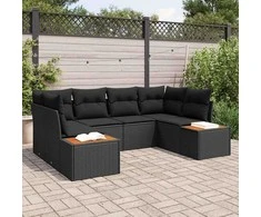 Lauko baldų komplektas Sodo Sofų Rinkinys su pagalve 6 pcs Juoda poliratanas