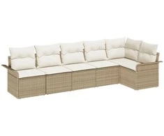 Lauko baldų komplektas Sodo Sofų Rinkinys su pagalve 6 pcs Smėlio Poli ratanas
