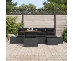 Sodo Sofų Rinkinys su saugykla 6 pcs Juoda Poli ratanas