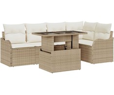 Lauko baldų komplektas Valgomojo komplektas su pagalve 6 pcs Smėlio Poli ratanas