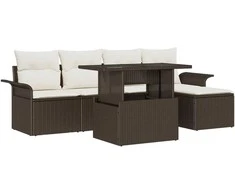 Lauko baldų komplektas Sodo Sofų Rinkinys su pagalve 6 pcs Ruda Poli ratanas