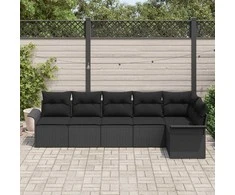 Lauko baldų komplektas Sodo Sofų Rinkinys su pagalve 6 pcs Juoda poliratanas
