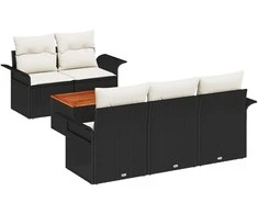 Sodo Sofų Rinkinys 6 pcs Juoda ir kreminė poliratanas