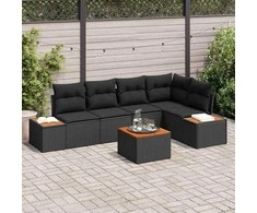Lauko baldų komplektas Sodo Sofų Rinkinys su pagalve 6 pcs Juoda Poli ratanas