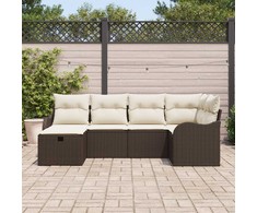 Sodo Sofų Rinkinys su pagalve 6 pcs Ruda Poli ratanas