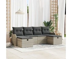 Lauko baldų komplektas Sodo Sofų Rinkinys su pagalve 6 pcs Šviesiai pilka Poli ratanas