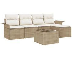 Lauko baldų komplektas Lauko sofa su pagalve 6 pcs Smėlio poliratanas