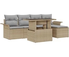 Lauko baldų komplektas Sodo Sofų Rinkinys su pagalve 6 pcs Smėlio Poli ratanas