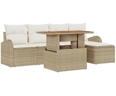 Lauko baldų komplektas Sodo Sofų Rinkinys su saugykla 6 pcs Smėlio Poli ratanas