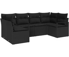 Lauko baldų komplektas Sofos komplektas su pagalve 6 pcs Juoda poliratanas