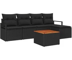 Lauko baldų komplektas Sodo Sofų Rinkinys su pagalve 6 pcs Juoda poliratanas