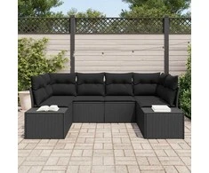 Lauko baldų komplektas Sodo Sofų Rinkinys su pagalve 6 pcs Juoda poliratanas