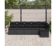 Lauko baldų komplektas Sodo Sofų Rinkinys su pagalve 6 pcs Juoda Poli ratanas
