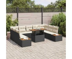 Sodo Sofų Rinkinys su saugykla 10 pcs Juoda Poli ratanas