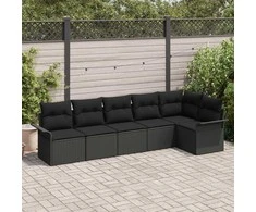 Lauko baldų komplektas Sodo Sofų Rinkinys su pagalve 6 pcs Juoda Poli ratanas