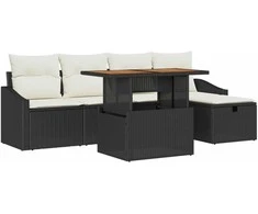 Lauko baldų komplektas Sodo Sofų Rinkinys su pagalve 6 pcs Juoda poliratanas