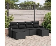 Lauko baldų komplektas Sodo Sofų Rinkinys su pagalve 6 pcs Juoda Poli ratanas