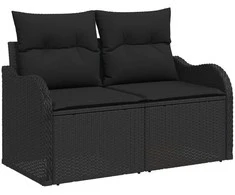 Lauko baldų komplektas Sodo Sofų Rinkinys su pagalve 6 pcs Juoda Poli ratanas