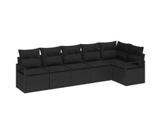 Sodo Sofų Rinkinys su pagalve 6 pcs Juoda poliratanas