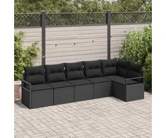 Sodo Sofų Rinkinys su pagalve 6 pcs Juoda poliratanas