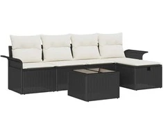 Sodo Sofų Rinkinys su pagalve 6 pcs Juoda Poli ratanas