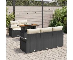 Sodo Sofų Rinkinys su saugykla 6 pcs Juoda Poli ratanas