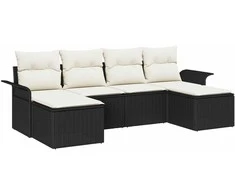 Lauko baldų komplektas Sodo Sofų Rinkinys su pagalve 6 pcs Juoda poliratanas