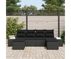 Lauko baldų komplektas Sodo Sofų Rinkinys su pagalve 6 pcs Juoda poliratanas