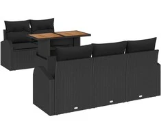 Sodo Sofų Rinkinys su saugykla 6 pcs Juoda Poli ratanas