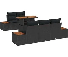 Lauko baldų komplektas Sodo Sofų Rinkinys su saugykla 6 pcs Juoda Poli ratanas