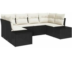 Sodo Sofų Rinkinys 6 pcs Juoda ir kreminė Poli ratanas