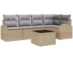 Lauko baldų komplektas Sodo Sofų Rinkinys 6 pcs Bežė ir šviesiai pilka poliratanas