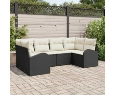 Sodo Sofų Rinkinys su pagalve 6 pcs Juoda Poli ratanas