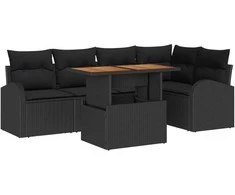 Sodo Sofų Rinkinys su saugykla 6 pcs Juoda Poli ratanas