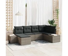 Sodo Sofų Rinkinys su pagalve 6 pcs Pilka poliratanas